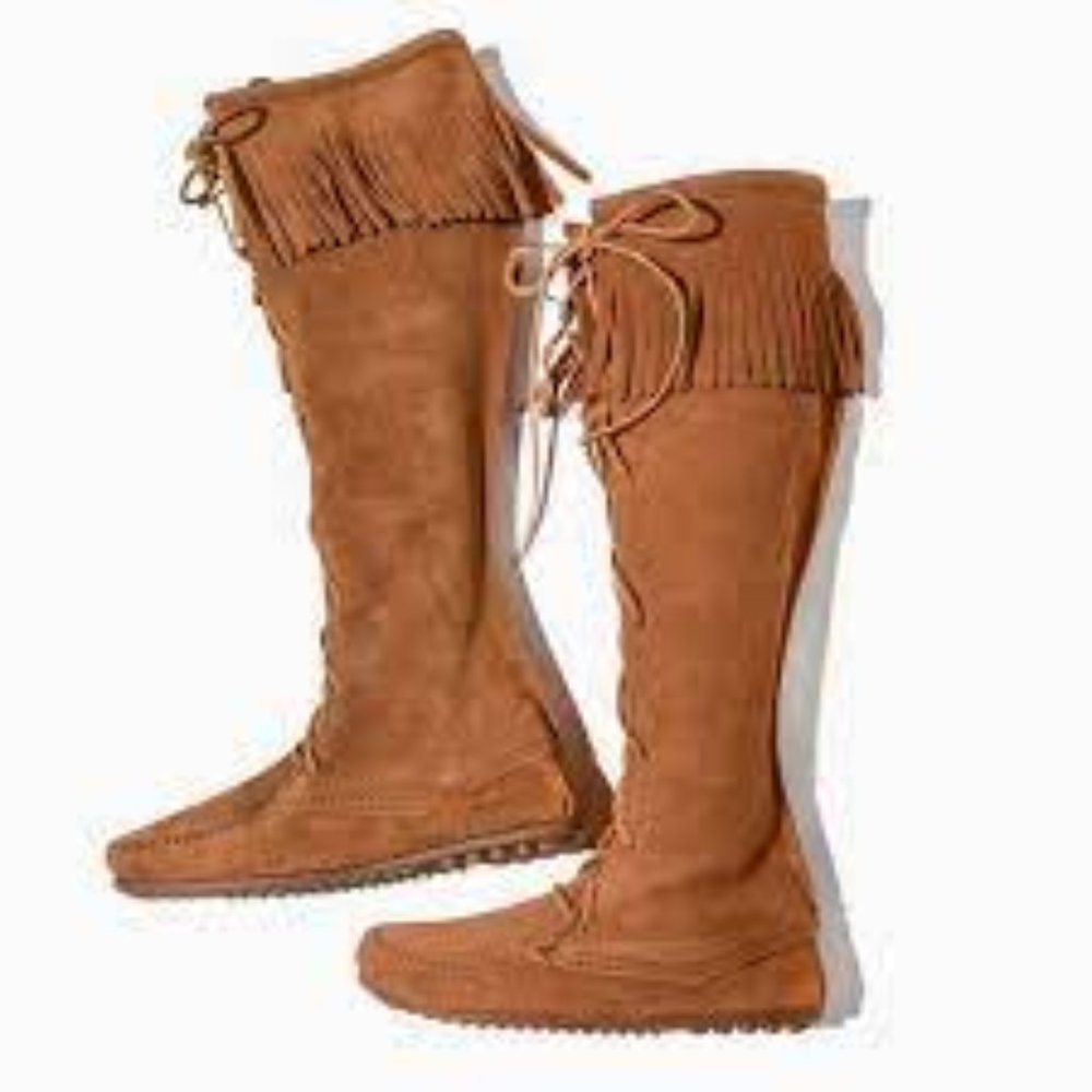 Minnetonka Knee High Lace Up Leather Moccasins Boots Size 9.5/10